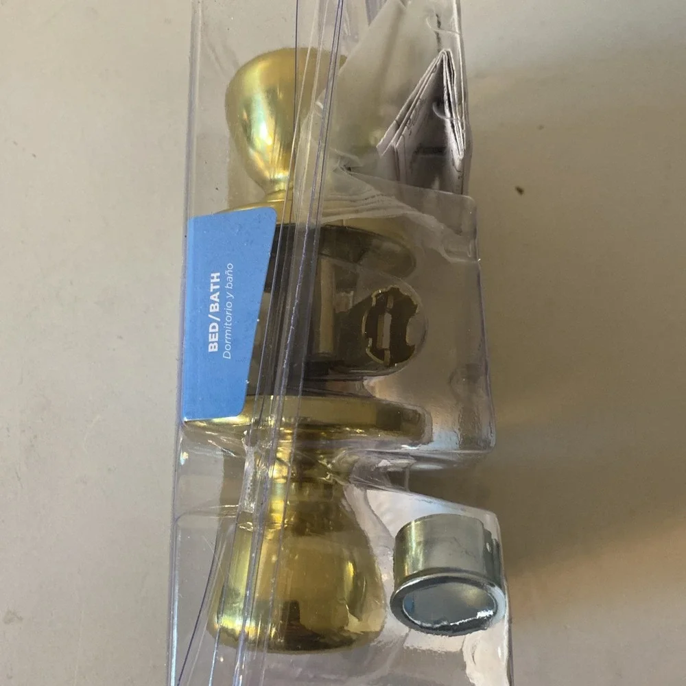Kwikset Polished Brass Privacy Door Knob Hardware Locking for Bedrooms Bathrooms